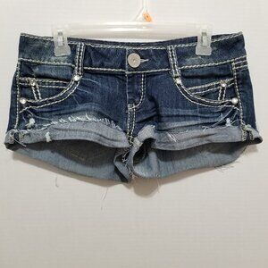 Almost Famous shorts 7 rhinestone bling studded low rise denim jean distressed